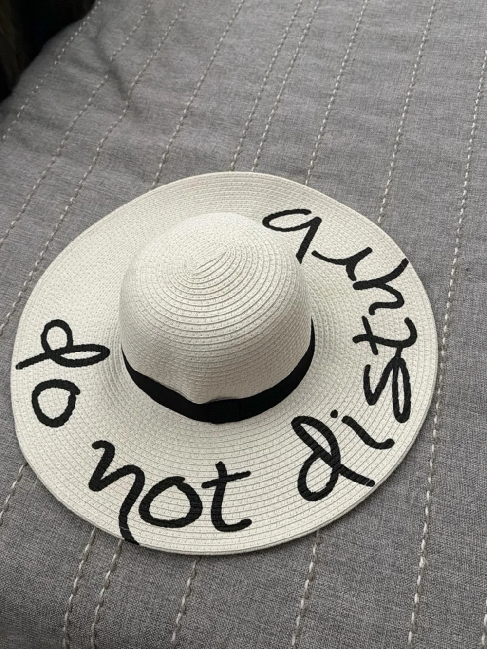 August Hats White Wide-Brim Sun Hat with Black Script and Band